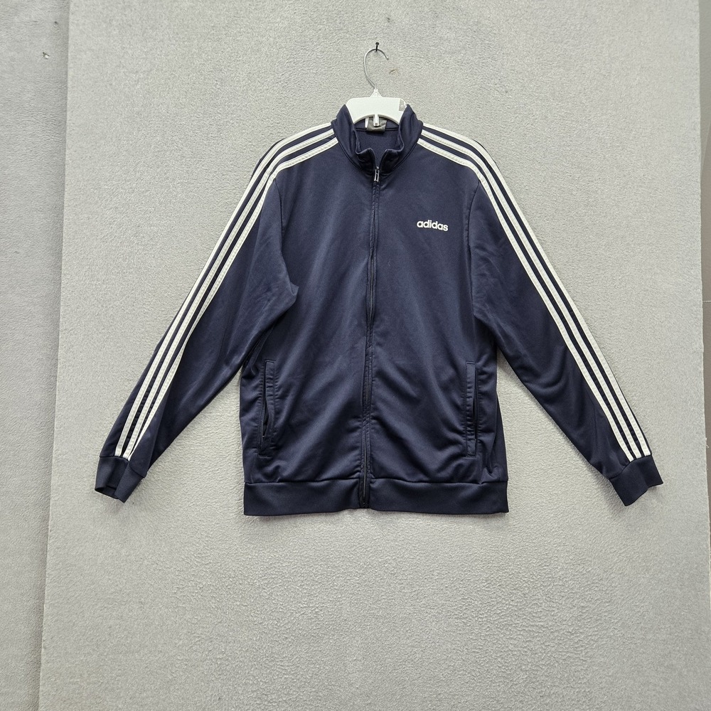 Adidas Men Jacket L Navy Track Jacket Activewear Zipper Pockets Full Zip